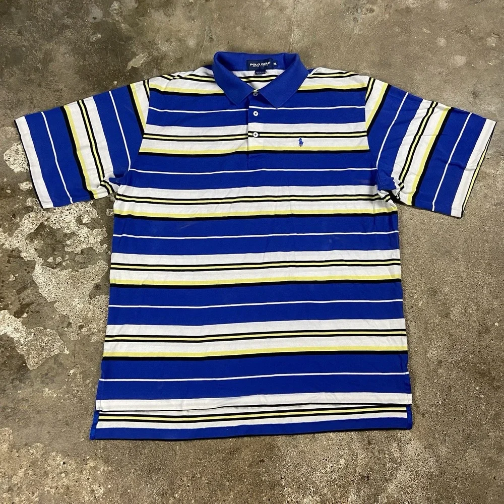 Vintage 90s Polo Golf Ralph Lauren Polo Shirt Size XL Blue Striped Blue Pony